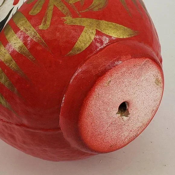 Japanese Daruma Doll Red Wishing Doll Paper Mache 6" - Picture 4 of 4